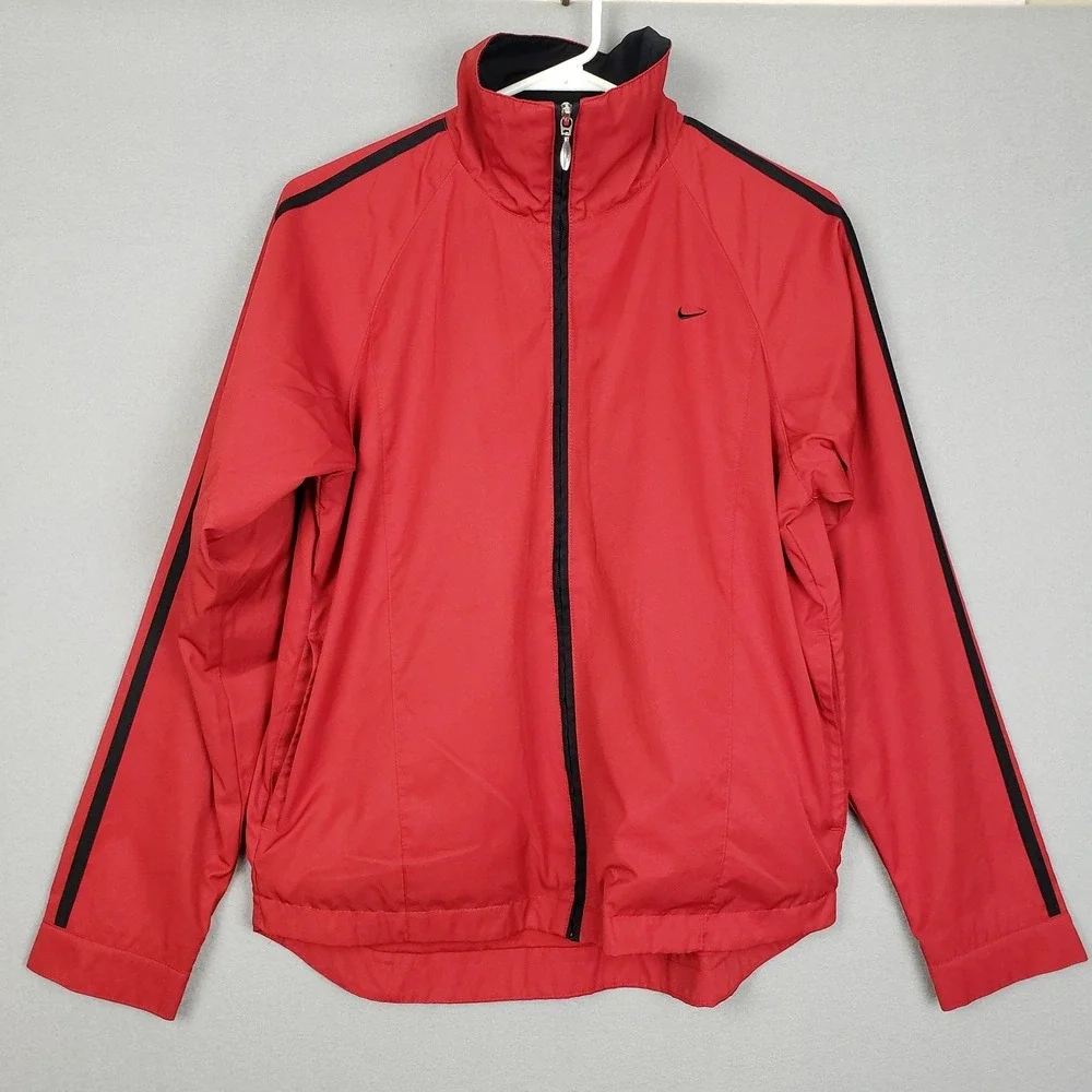 Nike Youth Size M Full Zip Track Jacket Red With Black Stripe Sporty Athletic